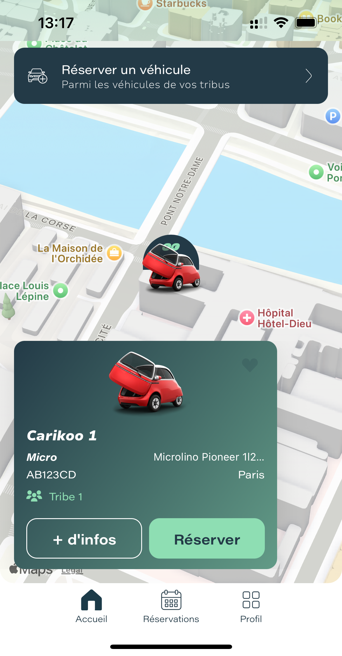 App Carikoo — réservation en libre-service